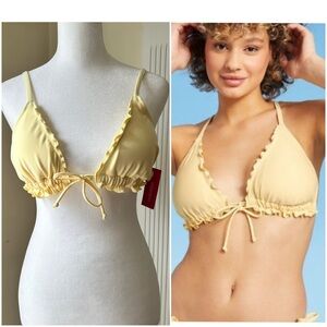 Xhilaration Pastel Yellow Bikini Top with Ruched Ruffle Trim and Bow